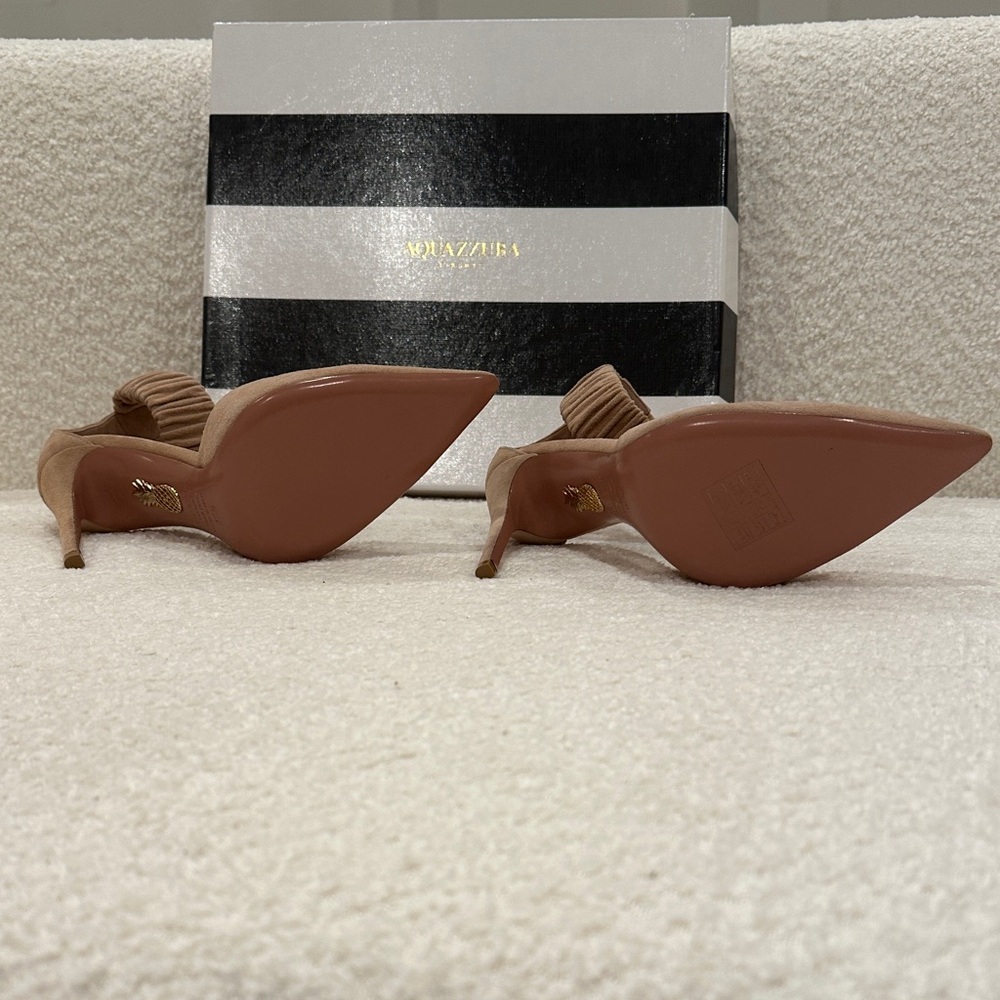 Aquazzura Tan Heels with Ruched Ankle Strap - Picture 3 of 6